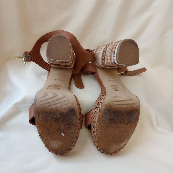 Aldo Raffia Stacked Heel Strappy Platform Sandals - Picture 9 of 10
